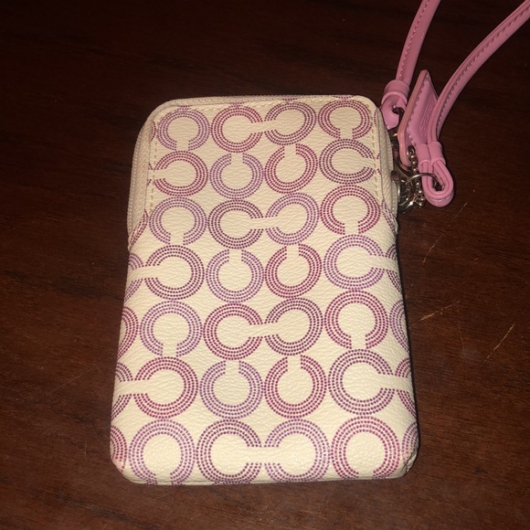 Coach Signature Waverly Op Art Multi C Purple Zip Wristlet Small - Picture 4 of 6